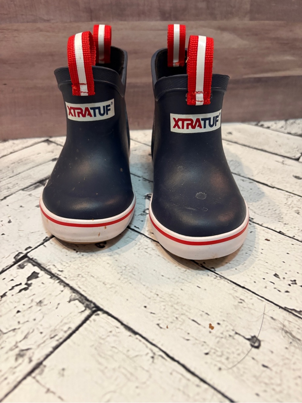 Xtratuf Kids Ankle Deck Boot Navy Red White Size 7 Rain Boot